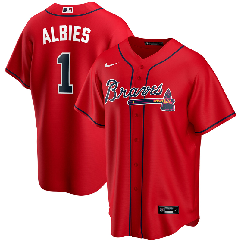 2020 MLB Men Atlanta Braves #1 Ozzie Albies Nike Red Alternate 2020 Replica Player Jersey 1->atlanta braves->MLB Jersey